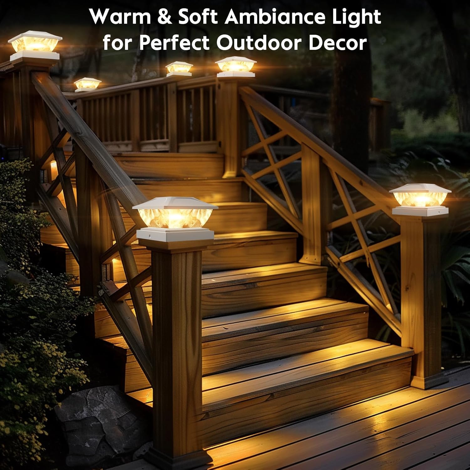 Solar Post Cap Lights Outdoor: 12 Pack 8 LED High Brightness Fence Post Solar Lights, 2 Lighting Colors Waterproof 4x4 Solar Post Lights for Deck Garden Patio Porch Decor, Fit 5x5 Vinyl Wooden Posts