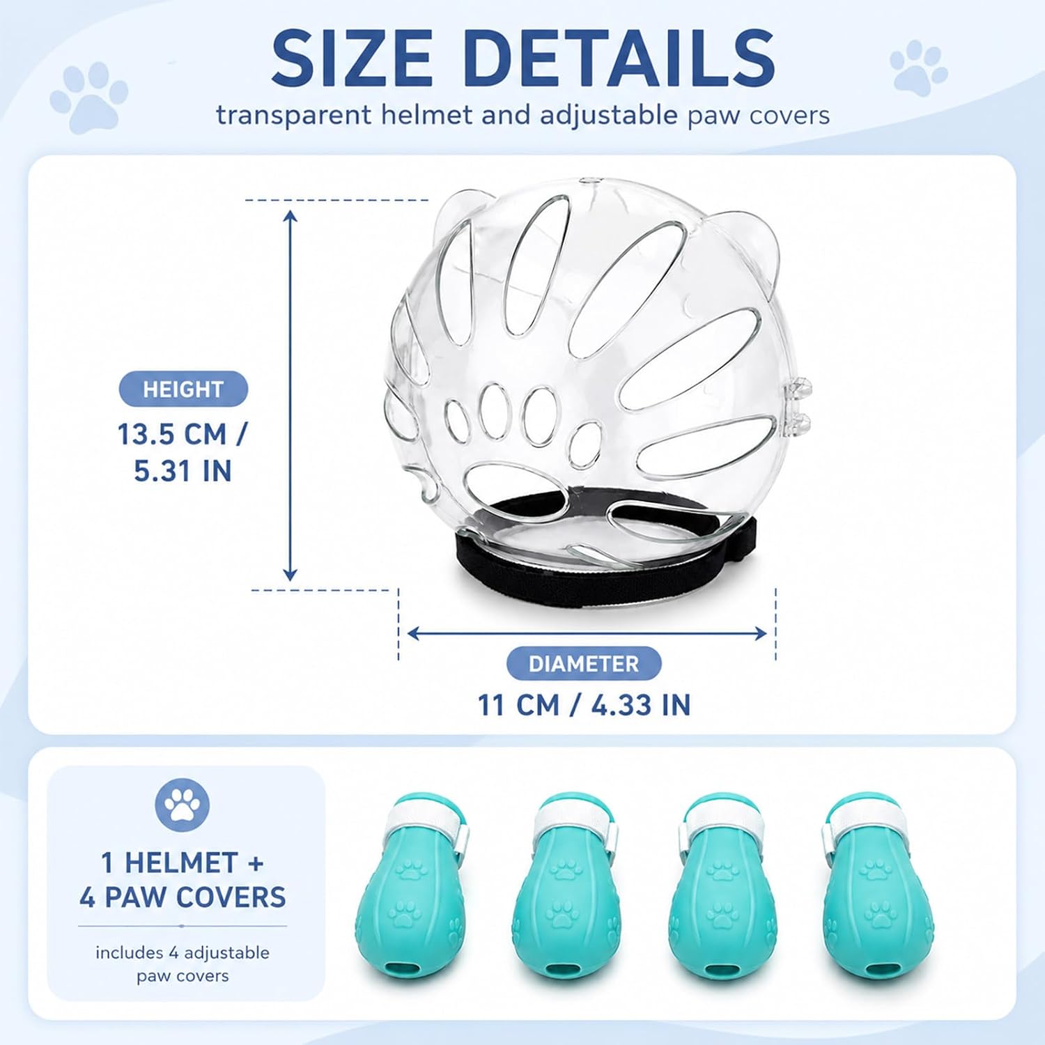 Cat Grooming Muzzle Set, Clear Cat Muzzle Helmet with 4 Paw Covers image 2