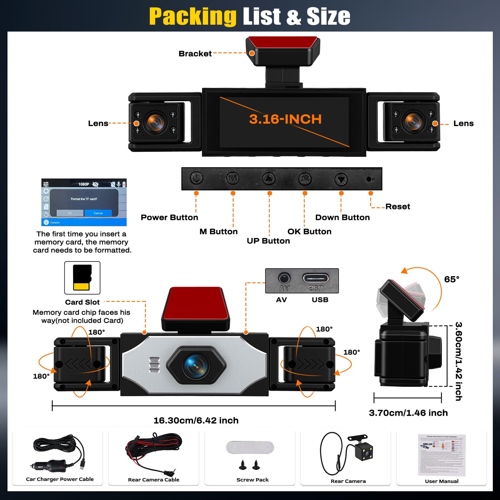 Cámara para Coche, 4 Canales Frontal Trasera Izquierda y Derecha 1080P HD, Protección Integral de 360°, Grabación de vídeo de Seguridad para Coche, Visión Nocturna, Grabación en Bucle