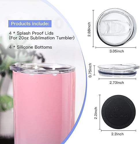 Miniatura 2 de AGH 4 tapas a prueba de salpicaduras y parte inferior de silicona para vasos de sublimación de 20 onzas flacas rectas, 2.7 pulgadas de repuesto