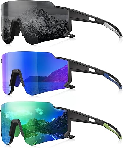 Miniatura 15 de Gafas de sol polarizadas deportivas para hombres y mujeres, lentes ligeros de TR90 con protección UV para ciclismo y correr A1 Negro/Azul