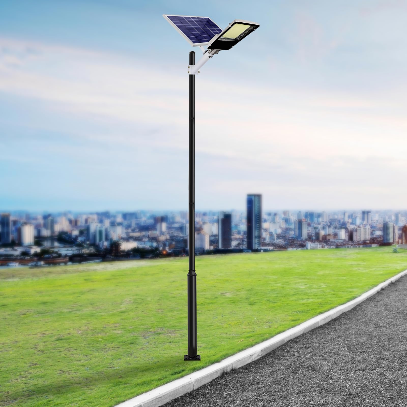 Odporny na warunki atmosferyczne słupek solarny ze stali ocynkowanej z trzpieniem kotwicznym i ramą fundamentową, zewnętrznym masztem oświetleniowym na ulice, taras, parking i podwórko, 4M