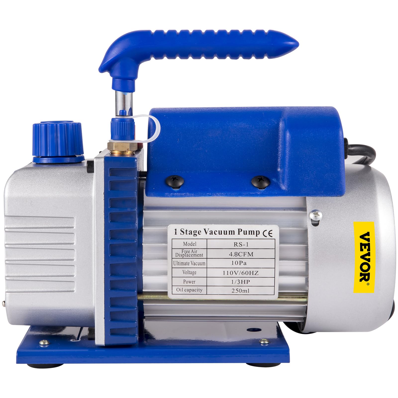 VEVOR 4.8CFM 1/3 HP Vakuumpumpe Klimaanlage Unterdruckpumpe Ansaugpumpe Einstufig für HVAC A/C Kühlsysteme, 5PA ultimatives Vakuum, Manometer Kit inklusive 4-Wege Manometer & Schlauch