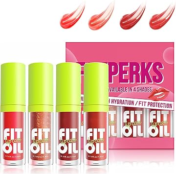 4PCS lip oil Lip Oil Set - Long Lasting Lip Oil Light Lip gloss Set - Glitter Liquid Lip Gloss - Moisturizing Tinted Lip Gloss Lip Plumper Lip Balm - High-Shine, Plumps B 4PCS