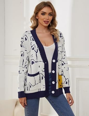 Arssm Cat Sweater for Women Oversized Cute Kawaii V Neck Cardigan