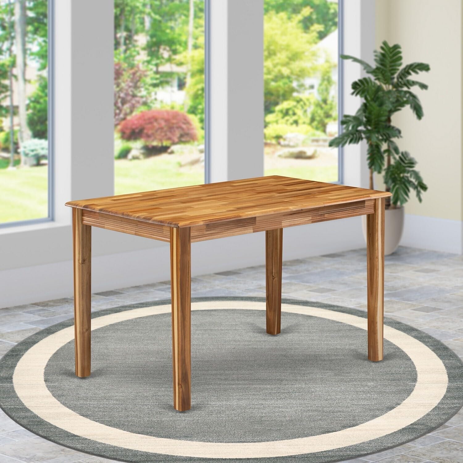 HomeStock Medieval Majesty Wooden Dining Table Natural Rectangular Table Top Surface and Asian Wood Dinner Table 4 Legs Natural Finish