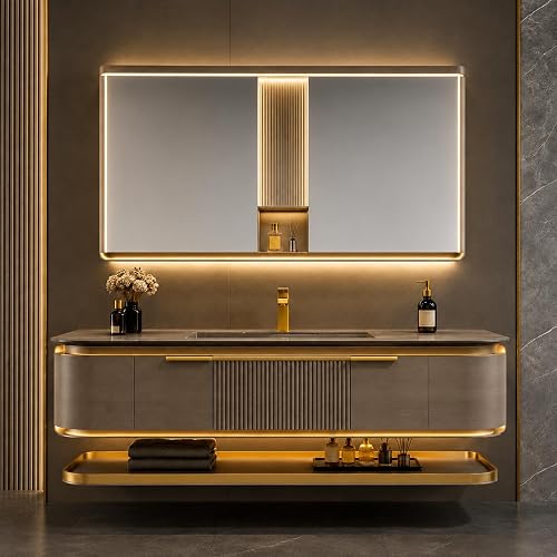 86 in Floating Single Sink Bathroom Vanity Set with LED