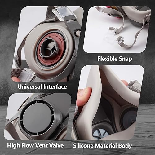 Miniatura 4 de TECENVAA Máscara respiradora de media cara máscara de gas - Máscara respiradora con filtros - Máscara antipolvo reutilizable con gafas - Máscara