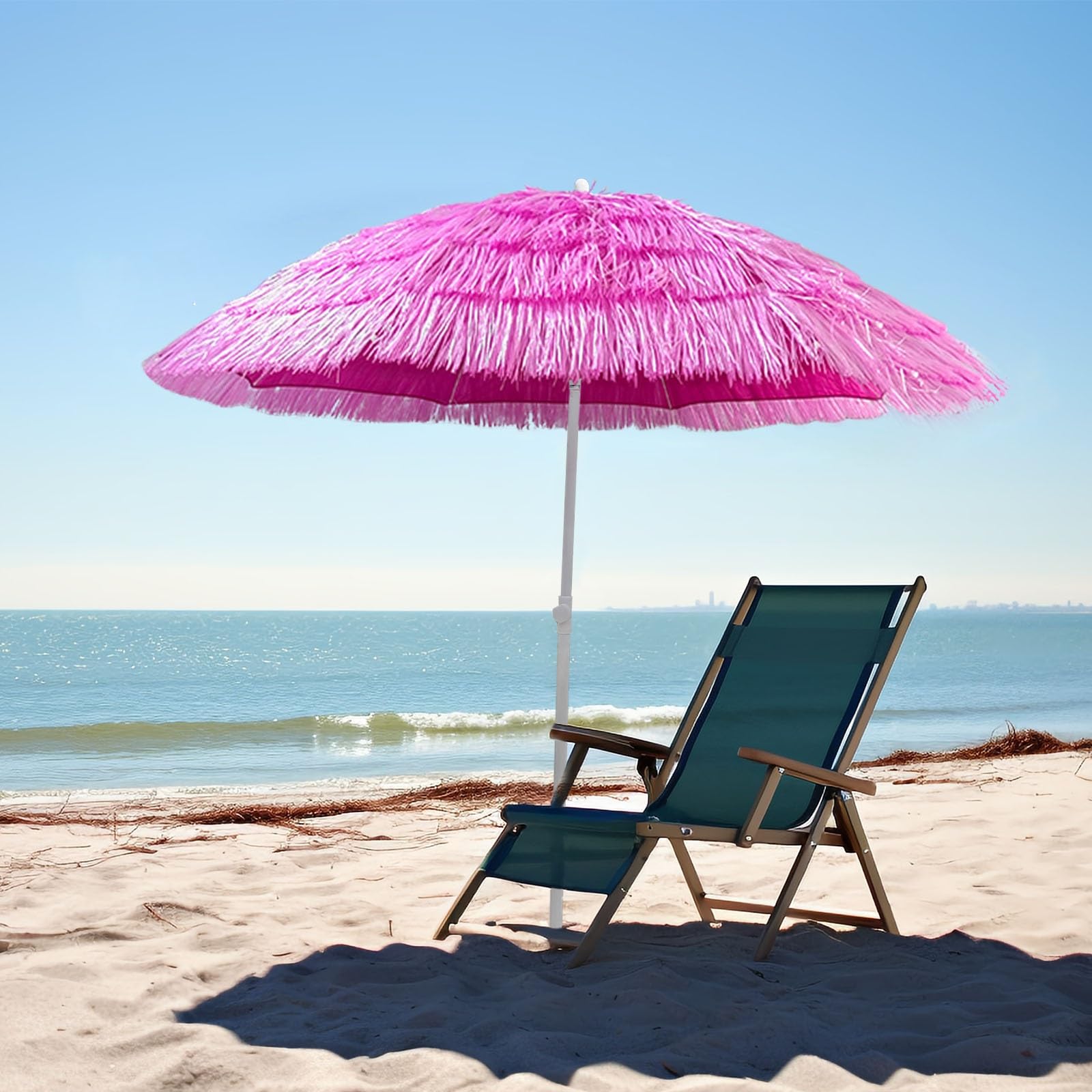 Parasol pour Balcon 200cm -UPF 50+ Parasol Plage Anti Vent avec Fonction D'inclinaison Parasol Exotique Paille pour Le Plaisir en Plein Air, Réglable en Hauteur
