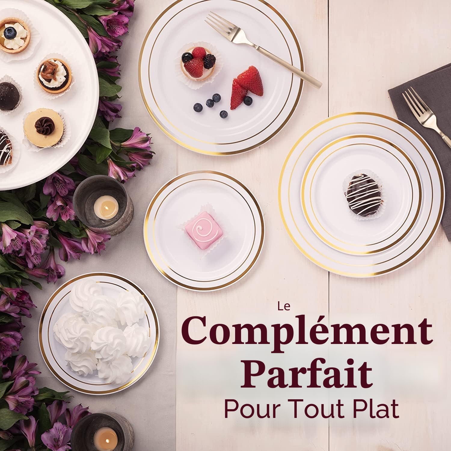 LATERN 60 Pièces Vaisselle en Plastique Doré, 30 Assiettes Plates De 26cm + 30 Assiettes à Salade De 19cm, Assiettes en Plastique Réutilisables pour L'anniversaire Mariage Desserts Jardin Fête