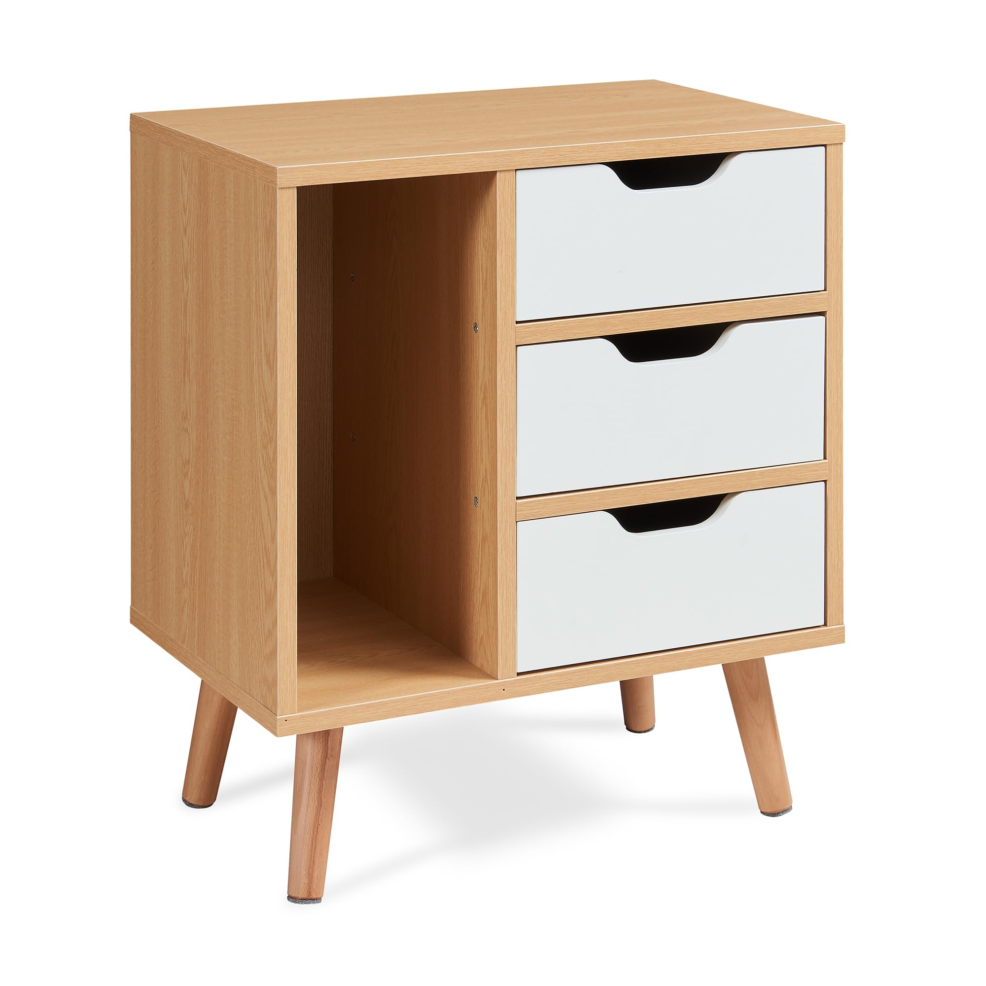 [en.casa] Comodino a 3 Cassetti e Scomparto Aperto Tavolino Basso Laterale Mobiletto Contenitore per Camera da Letto Soggiorno Ingresso 55 x 48 x 30 cm - Effetto Rovere/Bianco