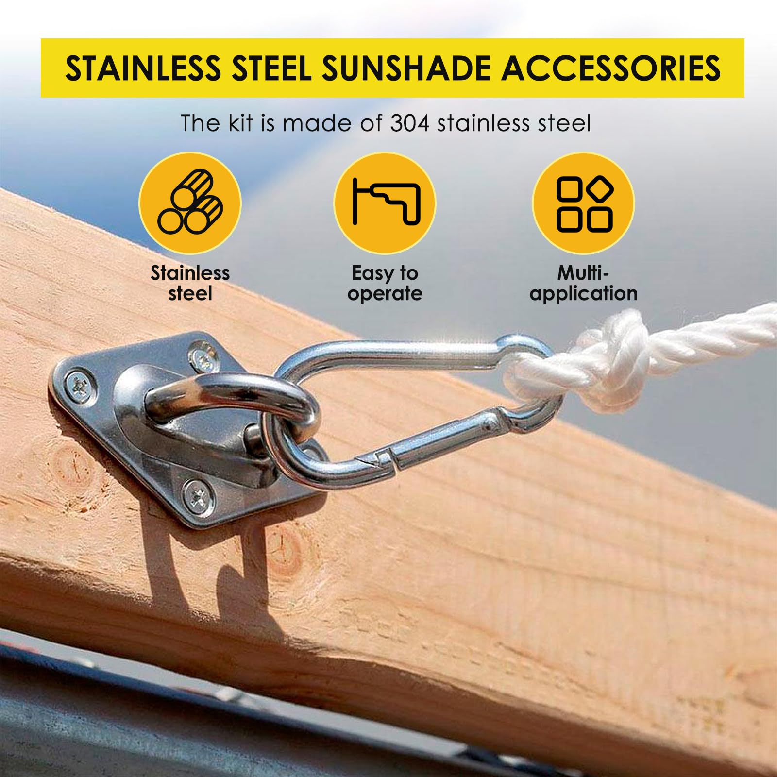 Kit de 80 piezas de accesorios para toldo, acero inoxidable 304 con tensores de 6 pulgadas para instalación de toldo rectangular triangular, resistente al aire libre, patio, jardín, pérgola, patio