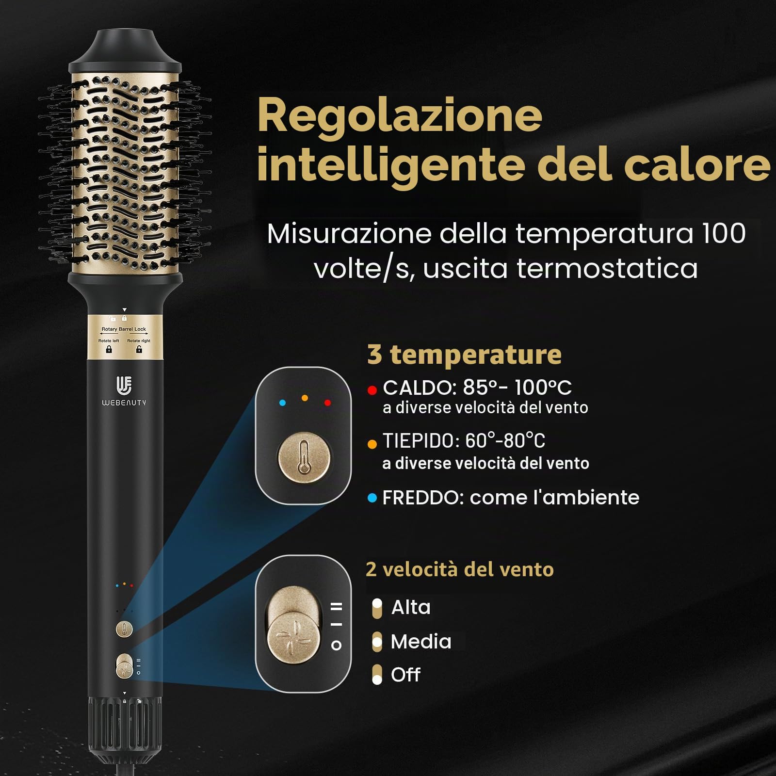 webeauty Airstyler 5 in 1, 110,000 giri/min, asciugacapelli 20 M/S, 200 milioni di ioni negativi con spazzola ad aria calda, spazzola per asciugacapelli, arricciacapelli ad aria, Nero