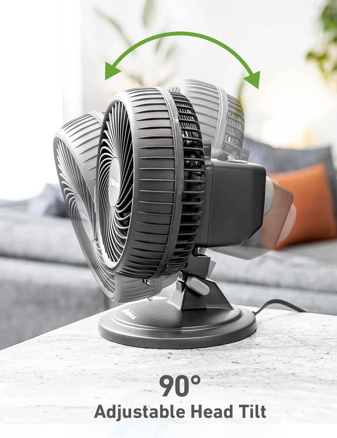 HOLMES BLIZZARD 7" Table Fan, 2 Speeds, 3 Blades, 85° Oscillation, 20° Adjustable Head, Home, Bedroom and Office, Charcoal Matte