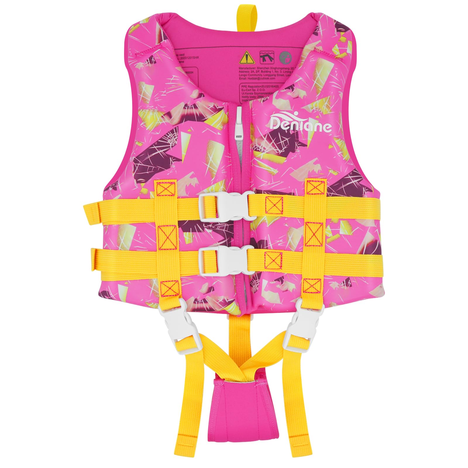 Giubbotto da nuoto per bambini in neoprene, costume da bagno per ragazzi e ragazze, costume da bagno per l'allenamento al nuoto con cinghie di sicurezza regolabili - Rosa S(1-3 anni)