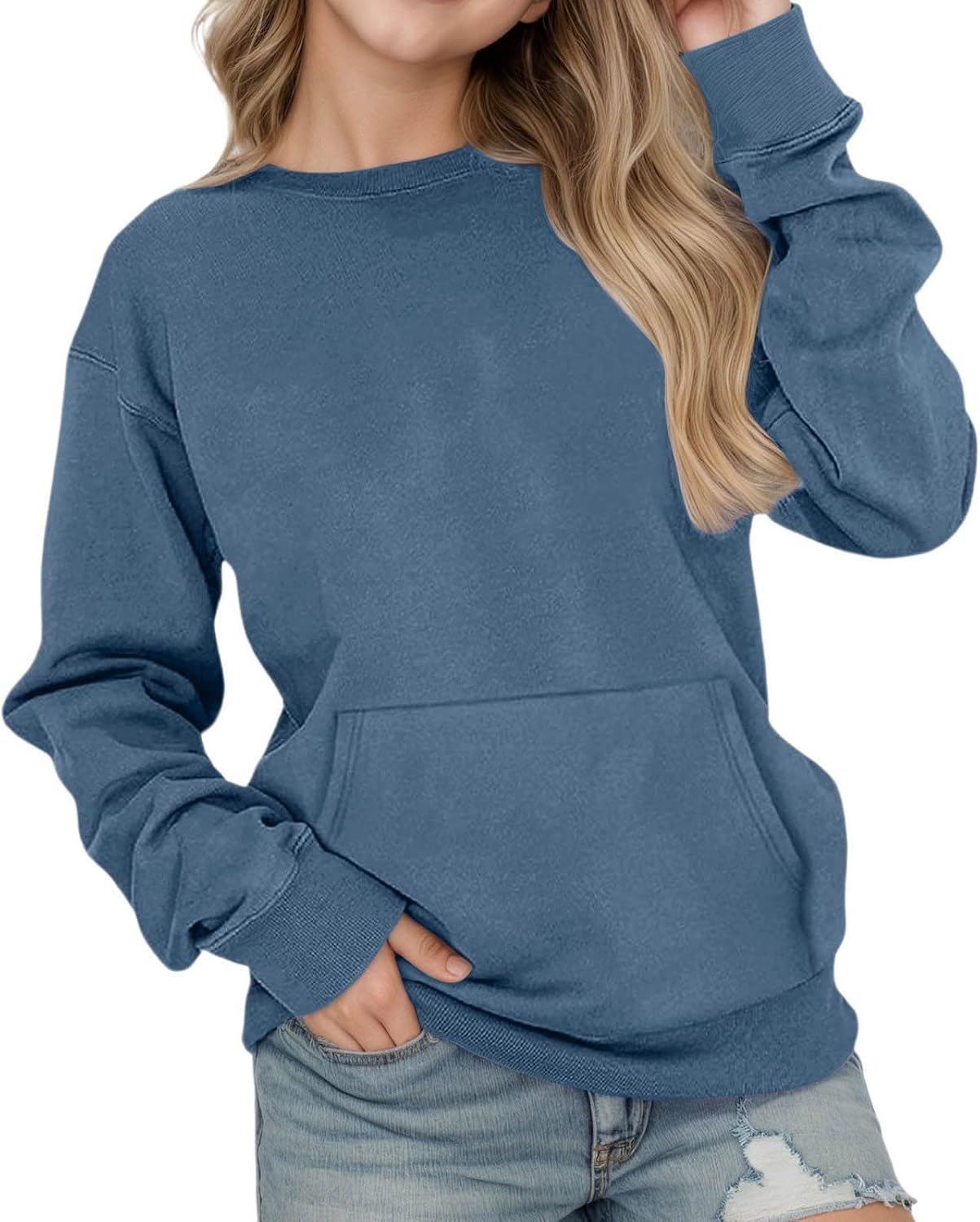 Girls' Fashion Hoodies & Sweatshirts Long Sleeve Solid Crewneck Pullover Top Unisex Kids Cute Baggy Outerwear For Casual Wear