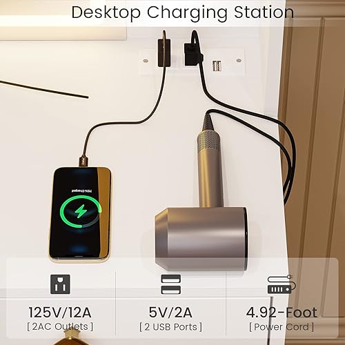 Miniatura 4 de ADORNEVE Escritorio de maquillaje con espejo iluminado y organizador de joyas, mesa de escritorio con estación de carga y espejos de longitud