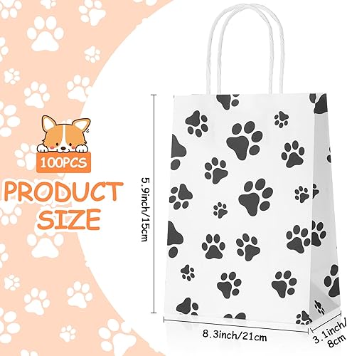 Miniatura 2 de Geyoga 100 bolsas de regalo de pata de perro con asas, bolsas de golosinas reutilizables a granel para perros y mascotas, recuerdos de fiesta de 5.9