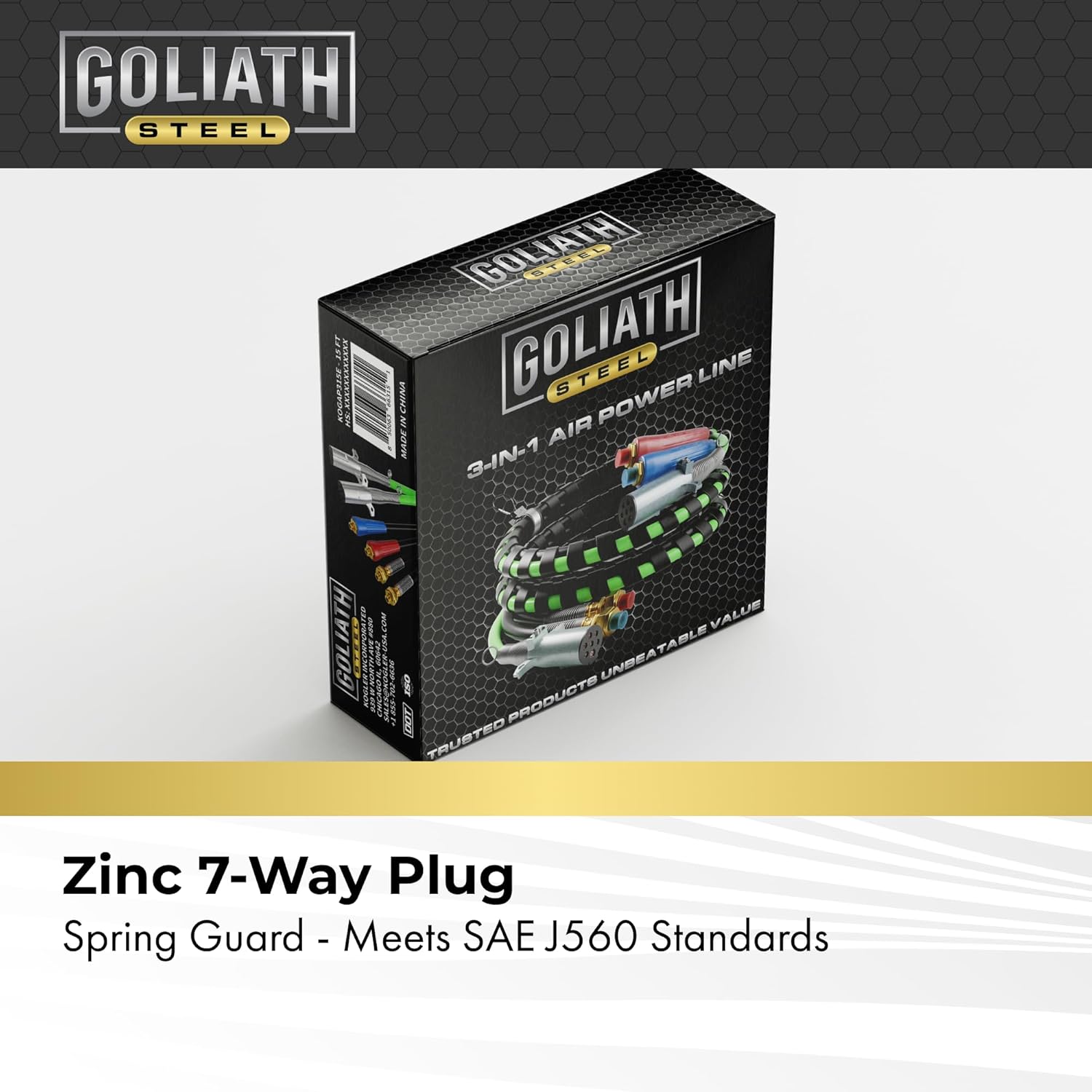 Kogler Goliath Steel 15ft Power Line Bundle - Heavy Duty Air Brake Hose Assembly with Durable Fittings for Commercial Fleet Trucks Trailers and Professional Maintenance Applications