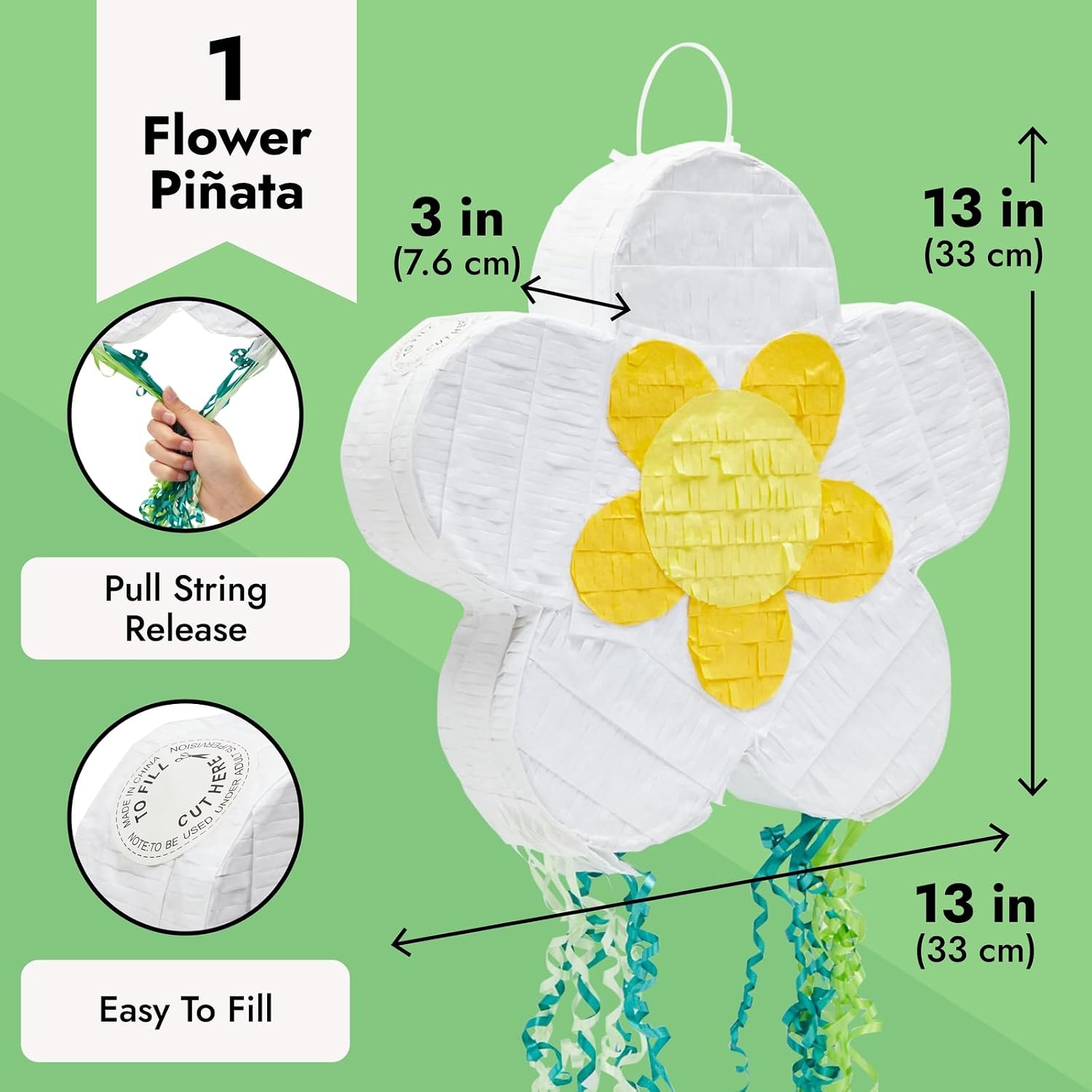 Pull String Daisy Pinata for Spring Flower Birthday Party Decorations (Small, 13 x 13 x 3 In)