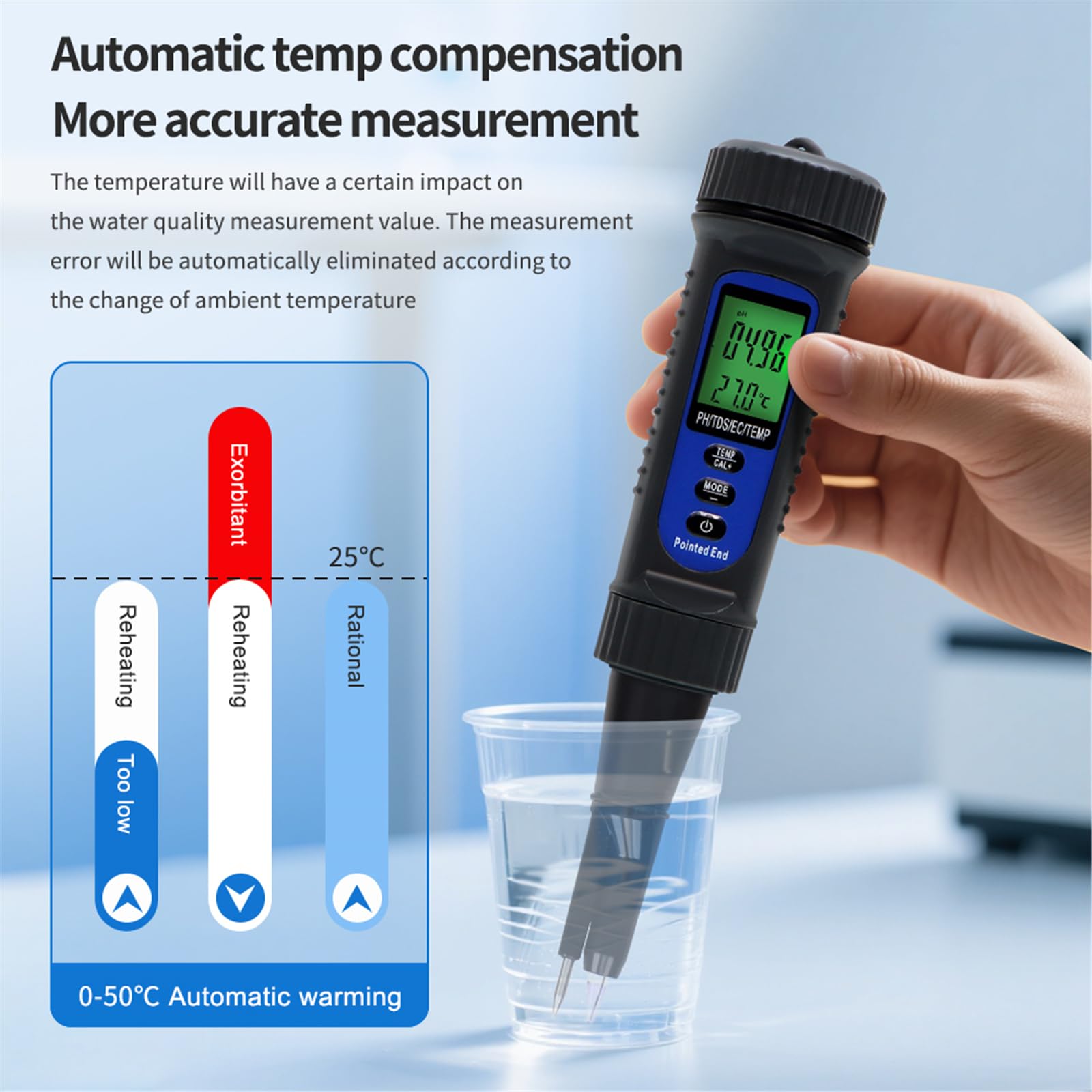 Fácil de transportar 4 parámetros, probador de alimentos, monitor de temperatura, analizadores de agua ABS para pruebas rápidas al aire libre, instrumento de análisis de agua ABS fuerte