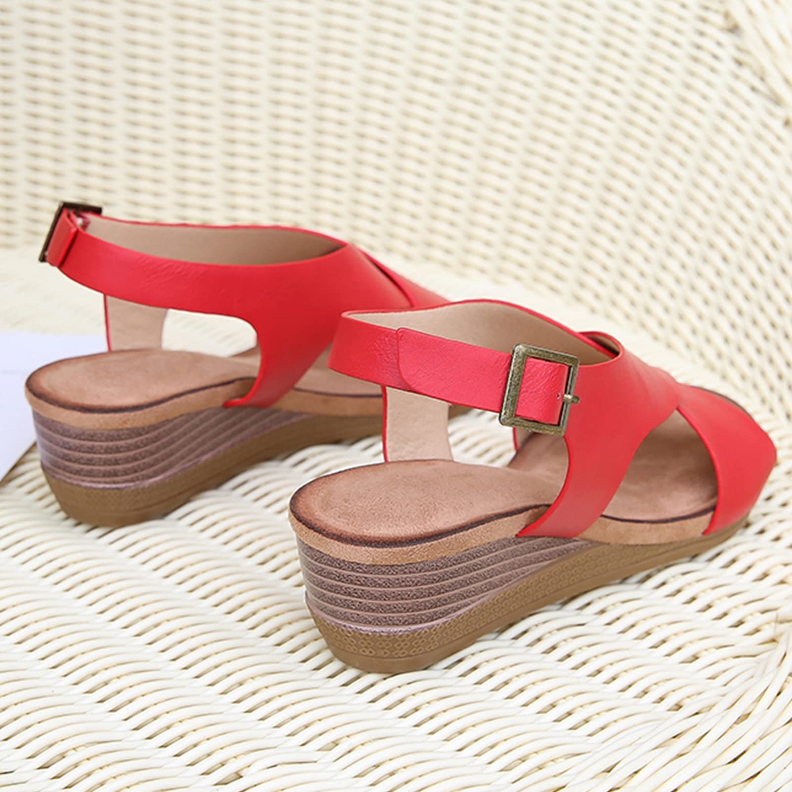 rismart Sandalias Mujer Bajo Tacón de Cuña Cruz Criss Puntera Abierta Zapato de Verano