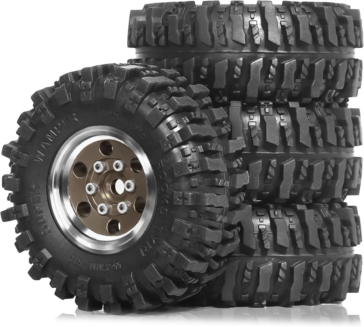 1.0 Tires and Beadlock Wheels Rims 7mm Hex Offset -2.5mm 1/24 1/18 Sticky All-Terrain Tyres OD 2.2" for 1:24 1:18 RC Rock Crawler Car Axial SCX24 FMS AX24 FCX24 FCX18 TRX4M 4Pcs (Bronze)