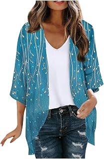 Women Kimono Cardigans Casual Tops Cover Up Lightweight Open Front Floral Print Resort Wear