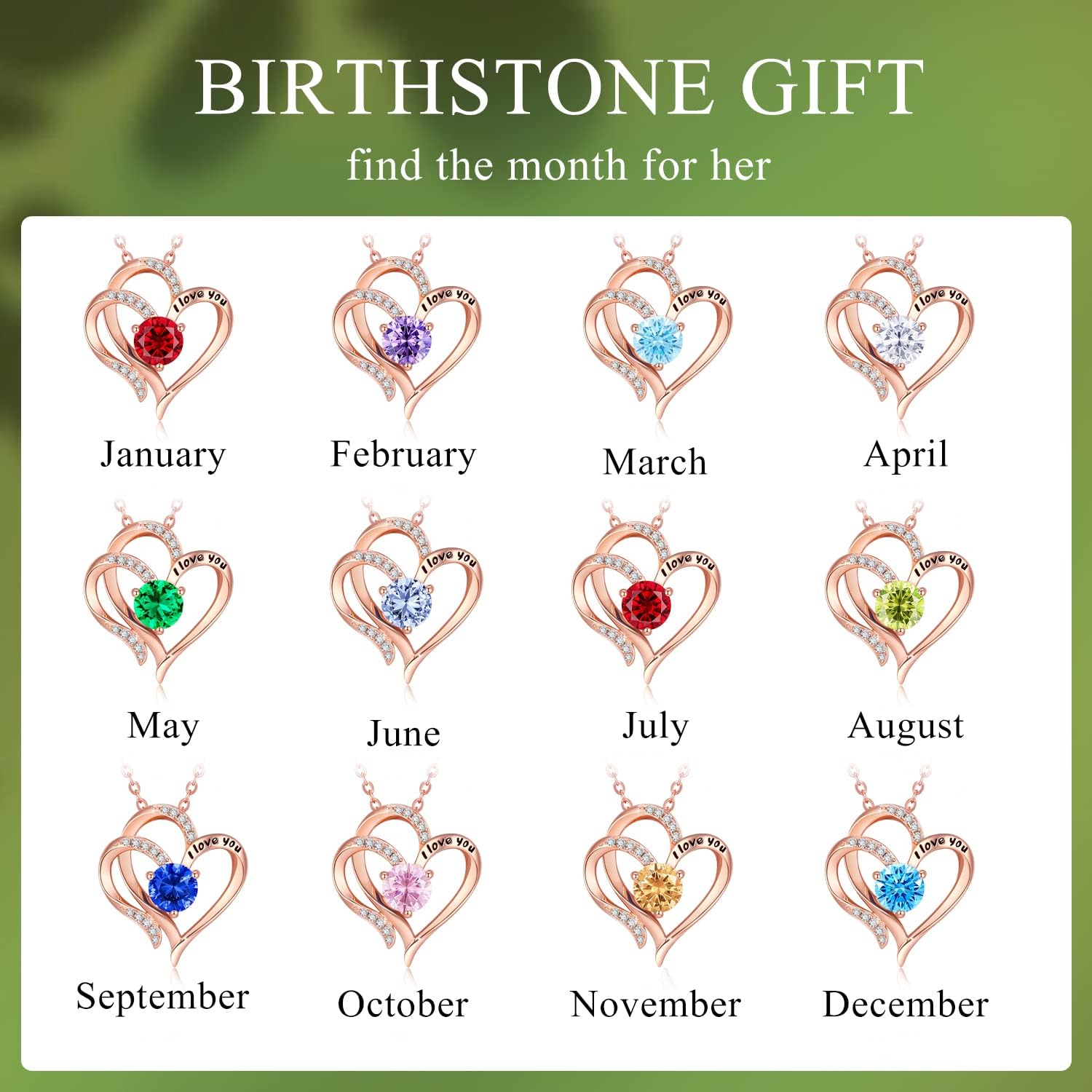 925 Sterling Silver Heart Necklaces for Women I Love You Rose Gold Pendant Necklaces with Cubic Zirconia Birthstone for Women for Mom Gift for Wife Girlfriend Birthday Jewelry