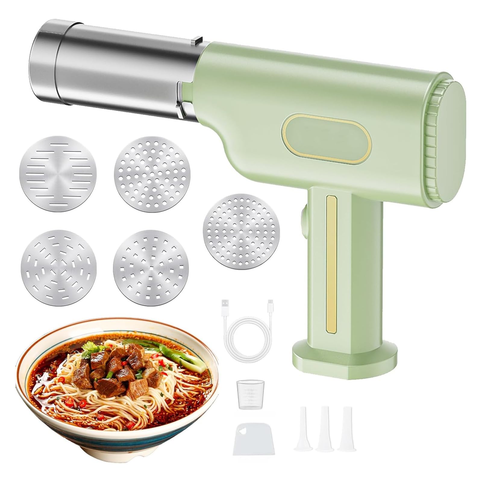 Ljmyy Portable Electric Noodles Maker Wireless Handheld Pastas Machine with Stainless Steel Texture for Home Kitchen Camping