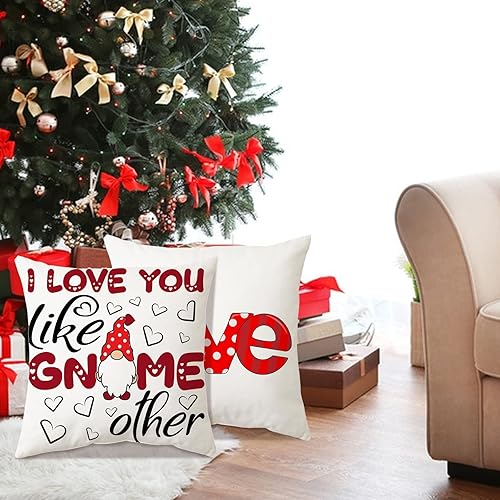 Miniatura 3 de Fundas de almohada para el día de San Valentín de 18 x 18 pulgadas, diseño de gnomo de corazón, funda de almohada decorativa para sofá