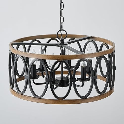 Miniatura 2 de Lámpara de araña antigua de granja para comedor, isla de cocina, 6 lámparas colgantes de tambor, lámparas colgantes redondas de metal negro y