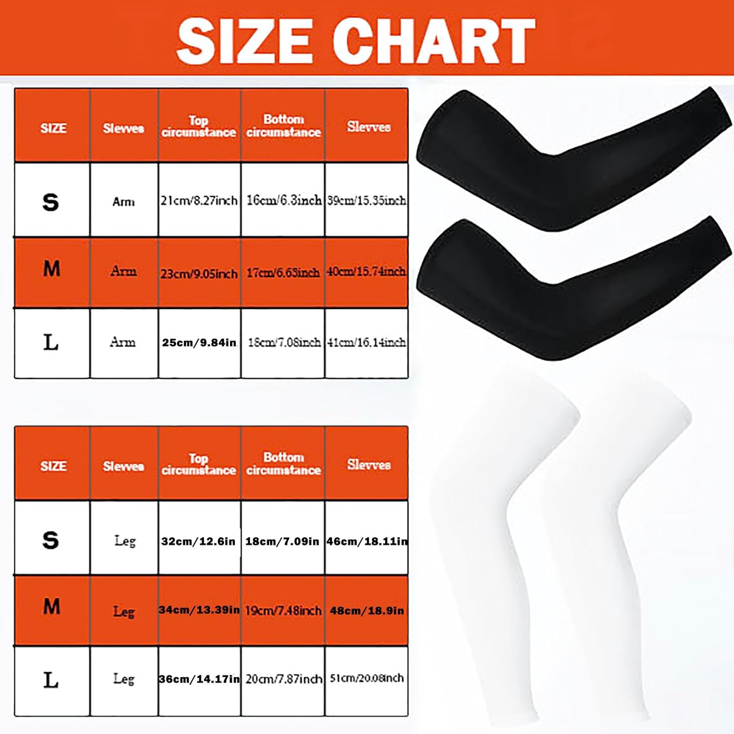 2 Pair Compression Leg Sleeves and Arm Sleeve,UV Protection & Full Leg Coverage,Anti-Slip Silicone Grip,White & Black - Image 2