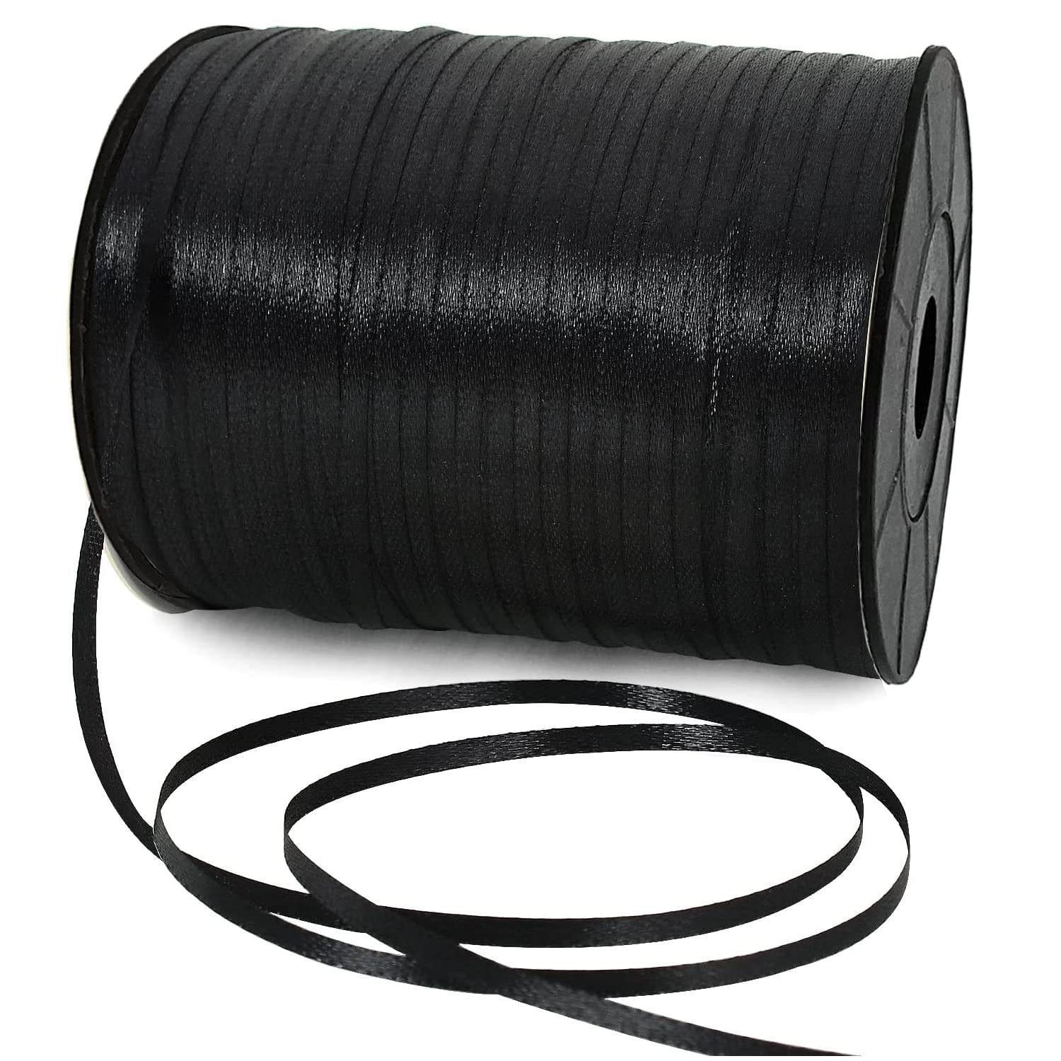 Aakriti 1/8 Inch Solid Satin Ribbon Roll – 100% Viscose Dyable Fabric Ribbon for Crafts, Gift Wrapping, Invitation Cards, Balloons, Bouquet, Hair Accessories, Party Decorations & Sewing Projects (Black, 3mm, 500 Yards)