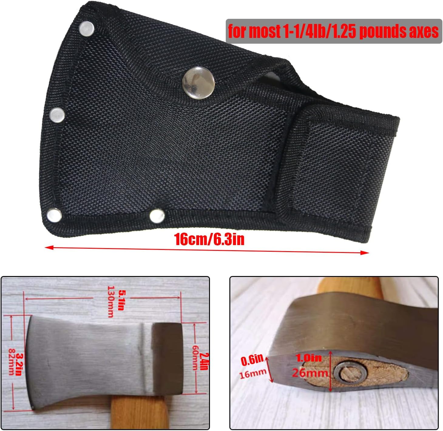 2Pcs Hatchet Cover for 1-1/4lb Axe, Black Ax Head Sheath Holster for Outdoor Hiking Camping Blade Protection, Double Snap Hatcher Blade Protector