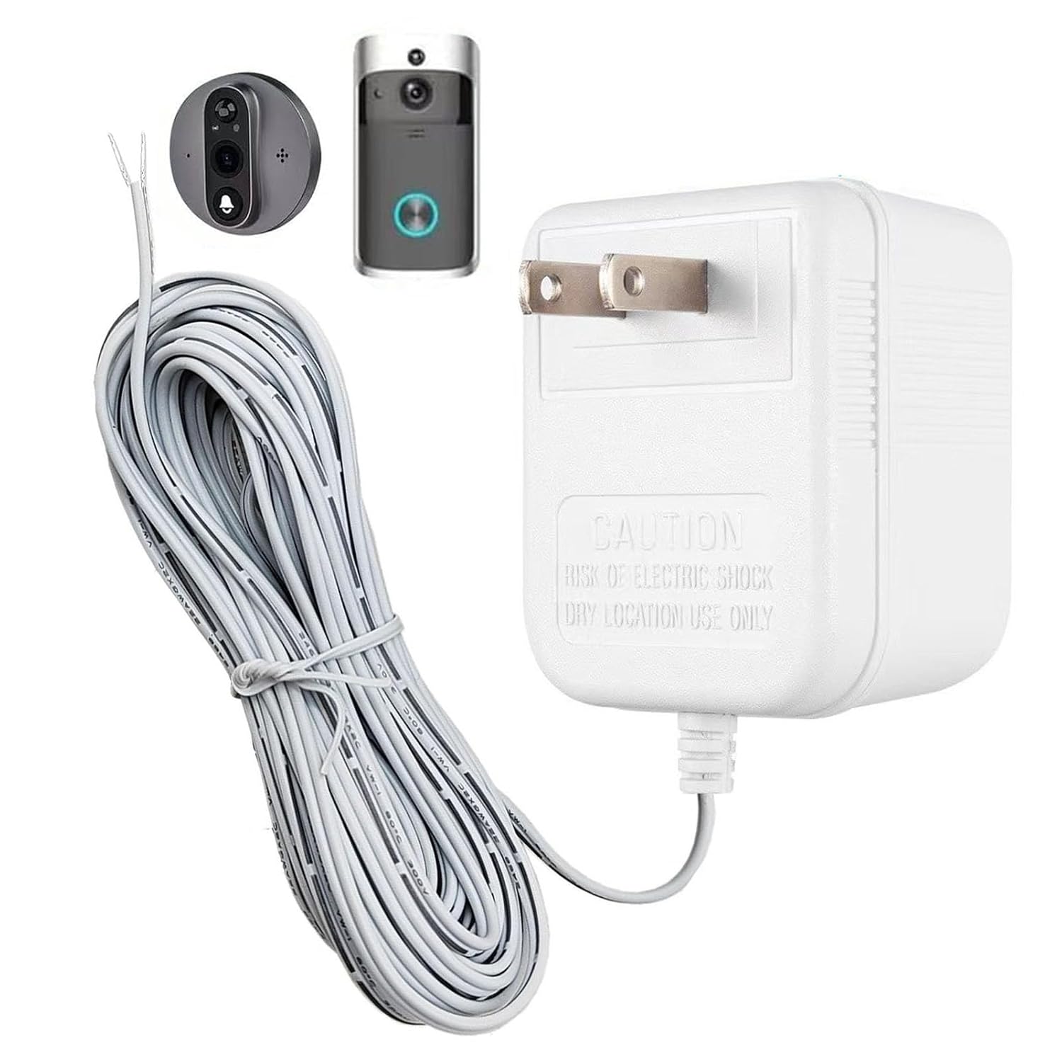 AC-AC 24V Doorbell Power Supply Transformer for Ring, Nest, Eufy, Arlo Doorbell, 32.8 FT, White –Pure Copper Enameled Wire Manufaturing600mA Power is Sufficient for More Stable Operation