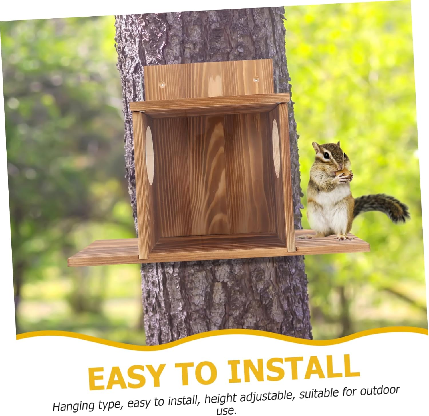 INOOMP Outdoor Squirrel Feeder Wood Design Durable Squirrel Feeding House Convenient Storage Box for Nuts Easy to Clean and Weather