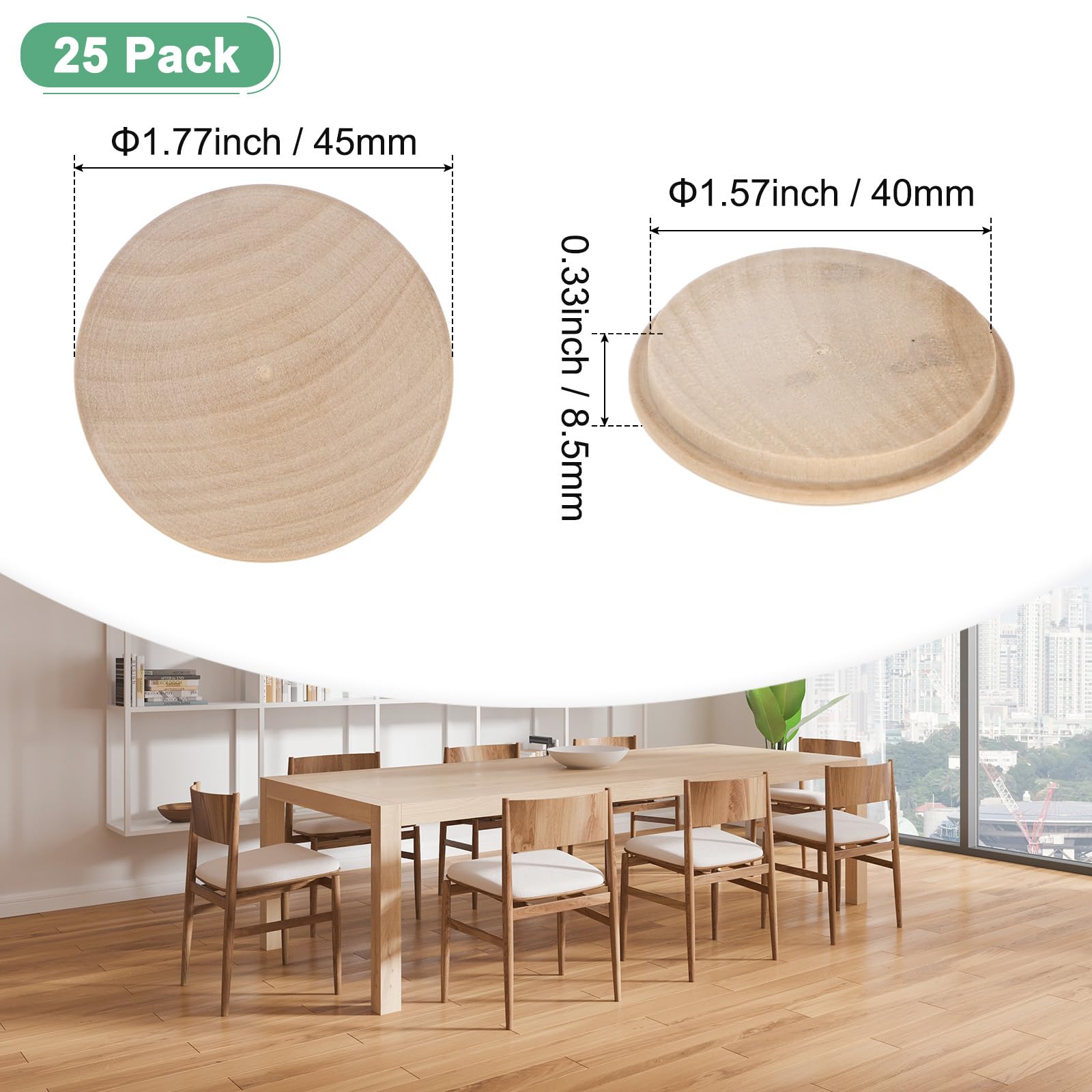 M METERXITY 25-Pack Wood Plugs for Screw Holes 45 x 40mm Beech Button Wood Top Plugs for Furniture/Stair/Chair/Craft - Image 3