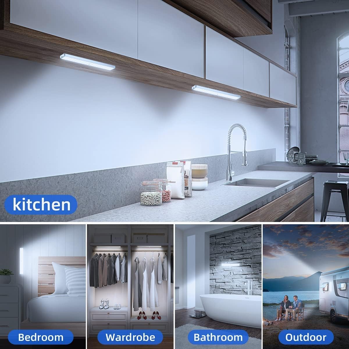 LED Closet Lights, 30 LEDs Rechargeable Dimmable Motion Sensor Light Under Cabinet Lighting with Remote Control Wireless Stick-Anywhere Night Light for Bedroom, Kitchen, Wardrobe, Hallway (6 Pack)