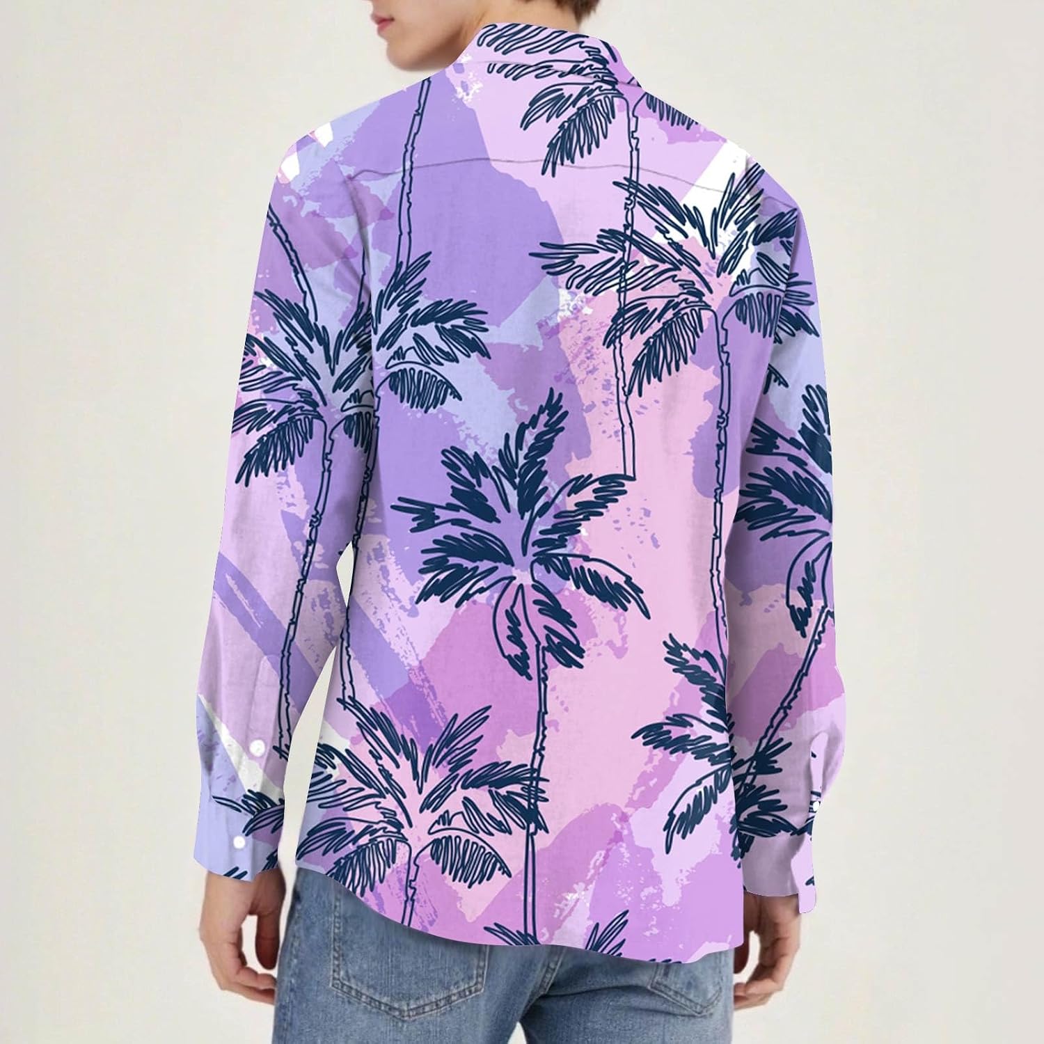 Men's Hawaiian Shirt, Long Sleeve Beach Casual Shirts Button Down Vacation Tops, M-3XL