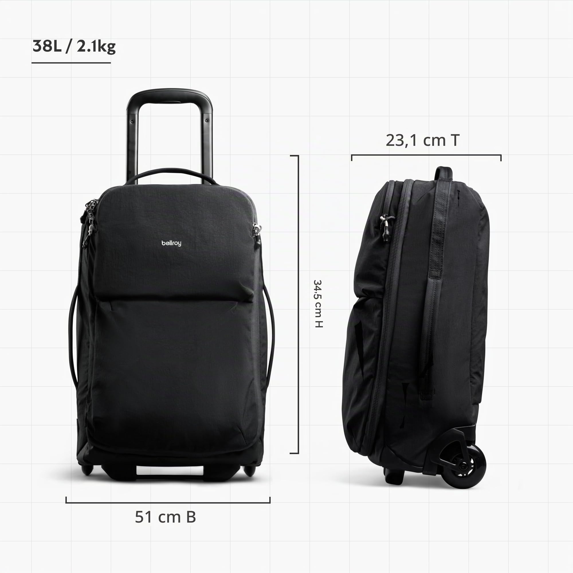 Bellroy Lite Carry-On 38L, Leichter Koffer - Black