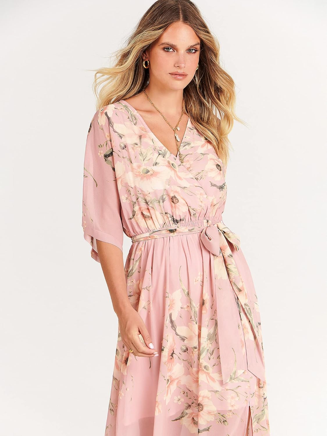 ANRABESS Womens 1/2 Sleeve Beach Wedding Guest Maxi Dresses 2026 Summer Wrap V Neck Boho Floral Flowy Slit Long Dresses - Image 8