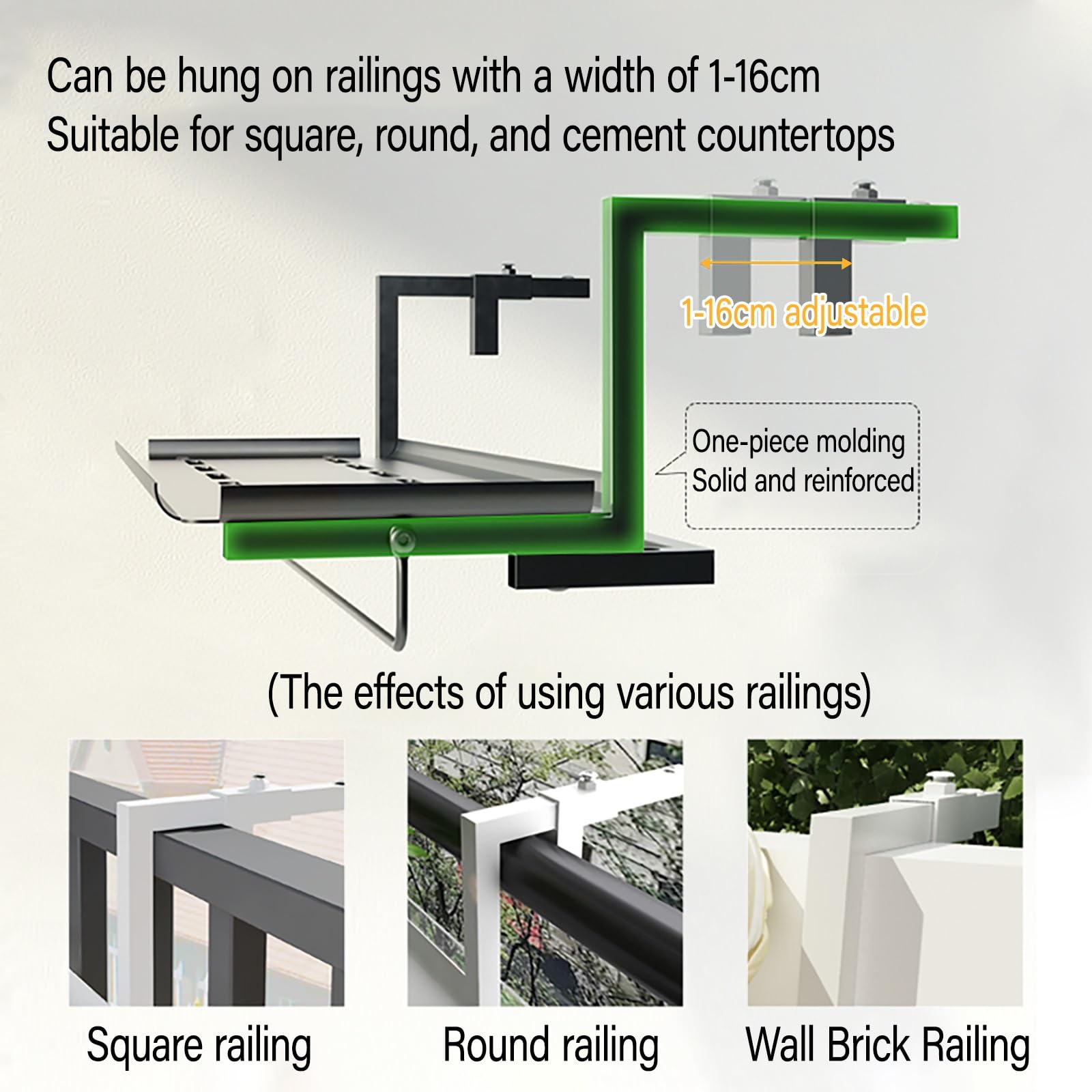 Tavolo da balcone regolabile in metallo per ringhiera – 60 cm (23,6 pollici) bianco tavolo da esterno per giardino terrazza e balcone – Design salvaspazio