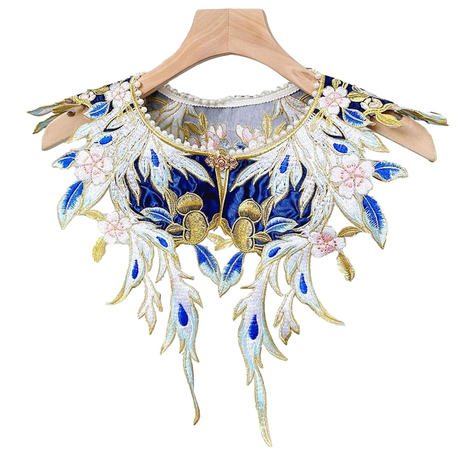 Mirweon Dresses Detachable Fake Collar Pearls Beaded Shawl Wrap Ancient Embroidery Floral Necklace Lightweight Capelet