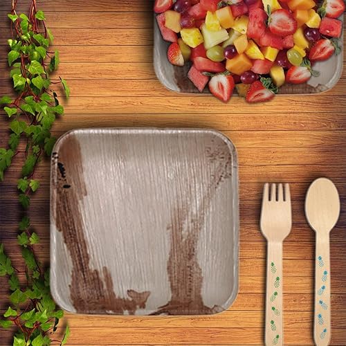 Miniatura 4 de Plato desechable de hoja de palma de 25 cm, utensilios biodegradables y resistentes para fiestas, bodas, campamentos y más, 25 unidades