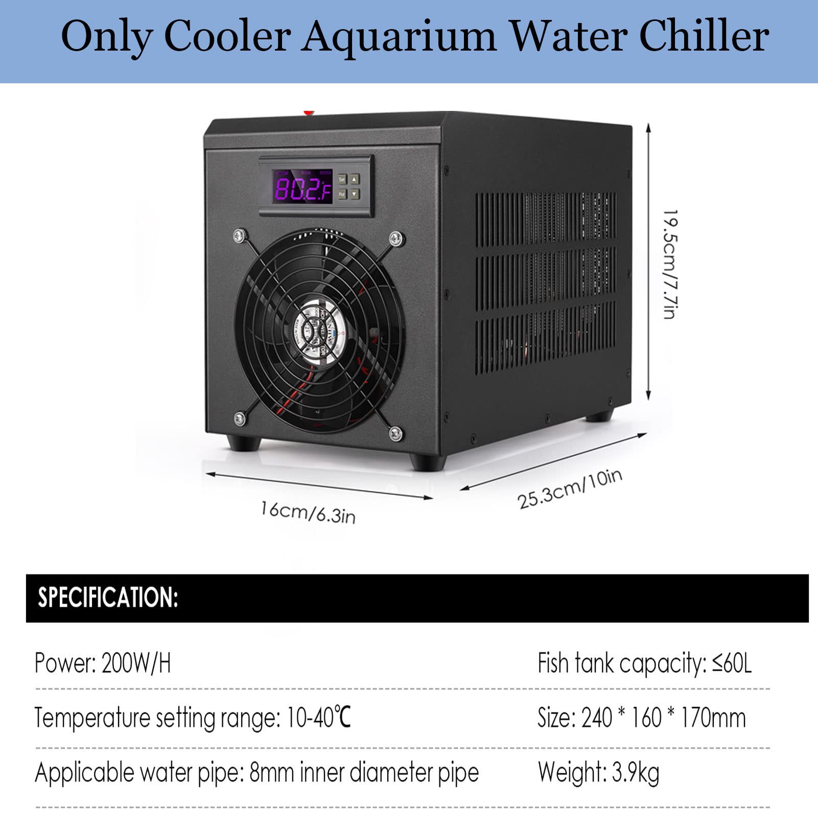 Enfriador de Agua para Acuario de 180W, Sistema de Calentador Enfriador de Tanque de Peces de 60L, Dispositivo de Temperatura Constante de 10-40 ℃, refrigeración sostenible,OnlyCooler