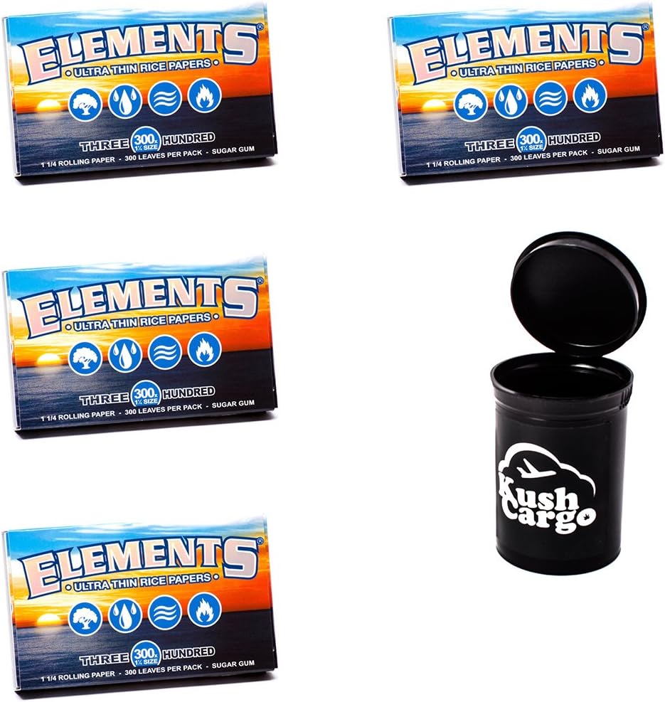 Elements 300 Rolling Papers 4 Packs With KC Pop Top Jar