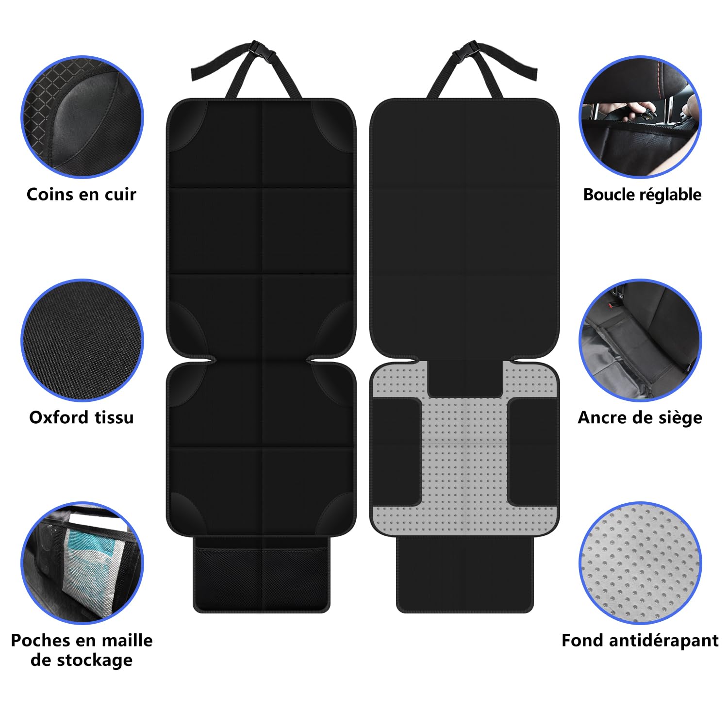Alfheim Protection de siège auto pour enfant, lot de 2, toit imperméable et coussin de siège auto NoSli, fond en caoutchouc durable, confortable
