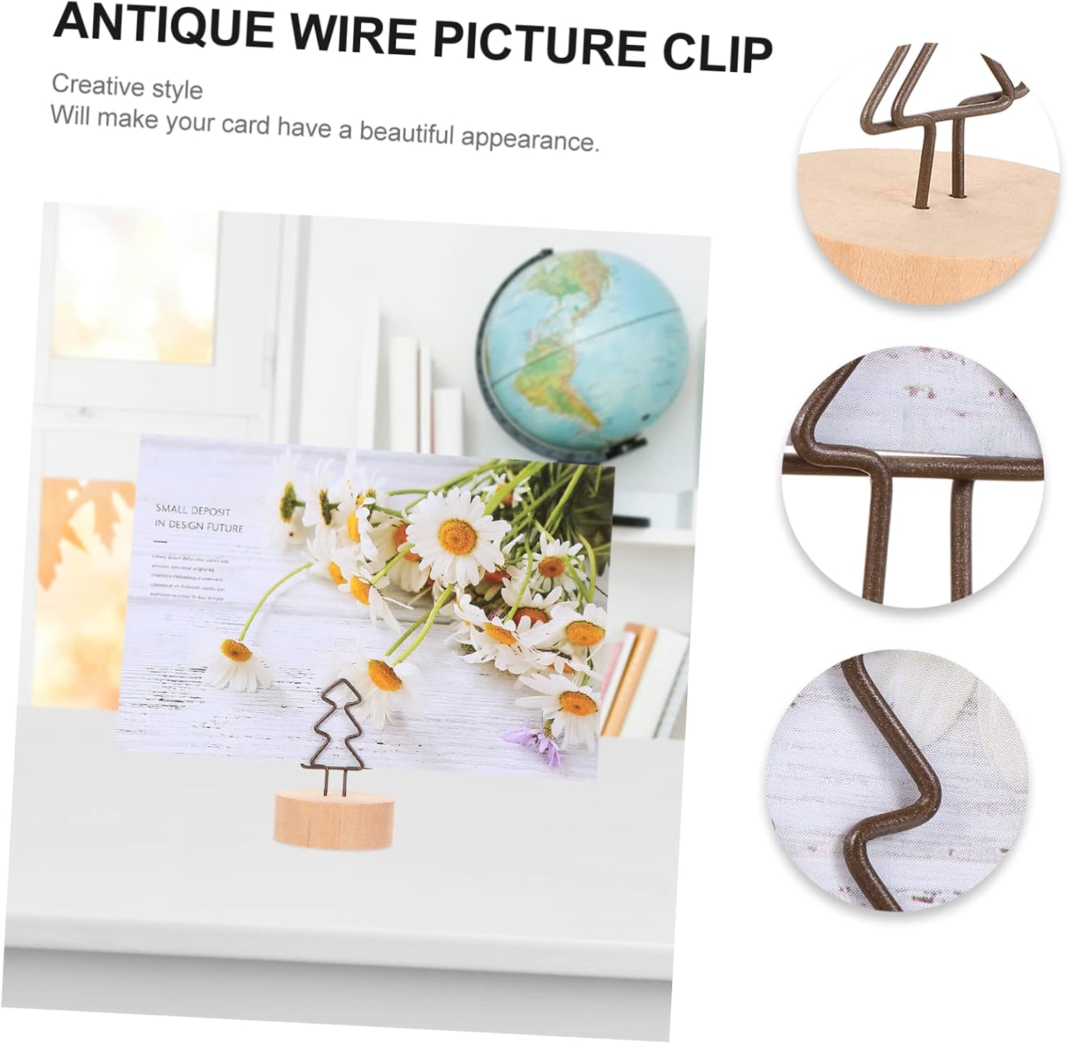 15pcs Photo Clips Wooden Base Memo Card Holders for Table Decor Place Card Clips for Office