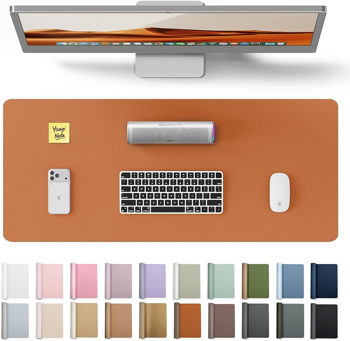 YSAGi Desk Pad Protector, Large Mouse Mat, Non-Slip PU Leather Waterproof Laptop Desk Blotter/ Writing Pad for Office and Home (23.6" x 13.8", Brown)